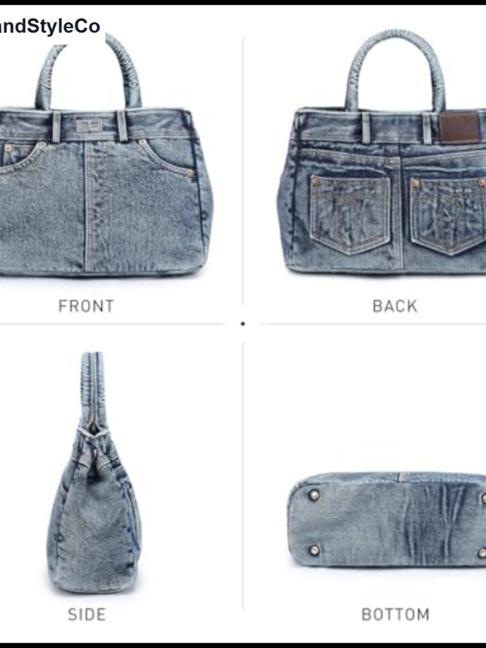 Denim Satchel Crossbody Purse with Adjustable Side Buckles and 7 Pockets - Picture 2 of 6